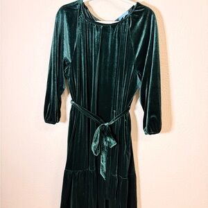 Draper James RSVP Emerald Green Velvet Bow Back Tie-Waist Dress, Size 1X